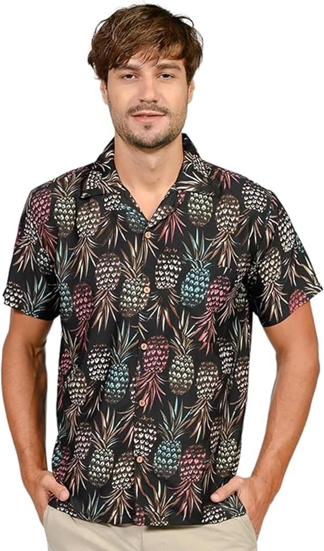 INGEAR Men's Short Sleeve Aloha Shirts Summer Beach Button Down Shirts Vacation Shirts Short Sleeve Casual Hawaiin Shirt (X-Large, Multi Pineapple)