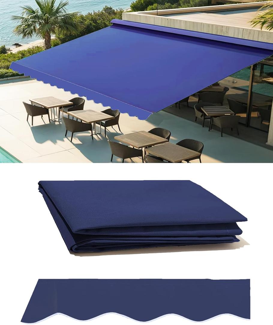 12' x 10' Retractable Patio Awning Replacement Fabric Cloth, Durable Exterior Sunshade Canopy Cloth, Reinforced Multi-Purpose Waterproof Protective Awning Cover, Blue