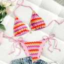 BEAUDRM Women's 2 Piece String Thong Bikini Set Striped Color Block Halter Triangle Swimsuit Multicolor Small