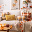 AQOTHES Orange Plaid Fall Throw Pillow Covers 20x20 Inch Set of 2, Boucle Decorative Pillow Covers,Cozy Fluffy Home Living Room Farmhouse Decor for Sofa Couch Bed