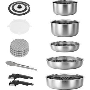 Caannasweis Detachable Nonstick Cookware Set - Stackable Induction Pots and Pans With Removable Handles, Dishwasher Safe - For RV Camping, Oven and Stovetop Use, 5 Pieces (Stainless Steel) Caannasweis Detachable Nonstick Cookware Set - Stackable Induction Pots and Pans With Removable Handles, Dishwasher Safe - For RV Camping, Oven and Stovetop Use, 5 Pieces (Stainless Steel)