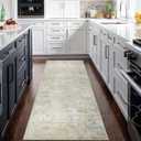 Runner Rug for Hallways Kitchen 2'6"x8' Washable Non Slip: Carpet Non Skid 8ft Entryway Rubber Backed 8 Feet Neutral Abstract Modern Rug Low Pile Pet Friendly Indoor Beige Grey