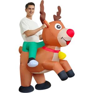 DAHAKII Inflatable Reindeer Costume Adult Blow Up Deer Elk Costumes Ride On Inflatable Costume for Halloween,Christtmas