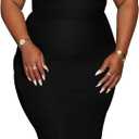 YeGine Women Plus Size Bodycon Long Dress Off Shoulder Sexy Slim Elegant Dresses (5X-Large Plus, Black)