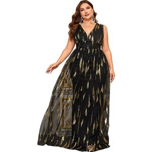 Women's 2025 Formal Dresses Sequin Mesh A-Line V-Neck Maxi Dress Evening Gown Plus Size, Black 