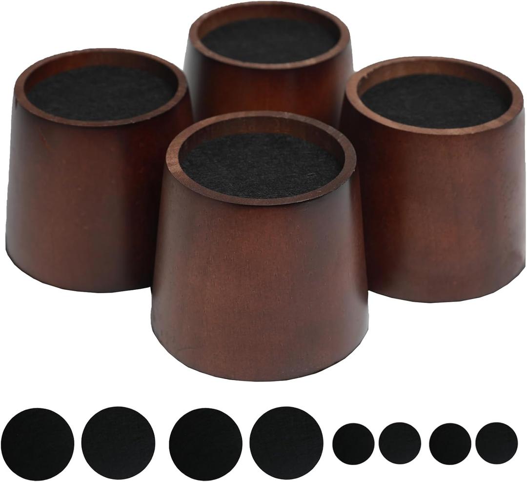 Wooden Furniture Risers 4 Inch Tapered Bed Risers Set of 4, Heavy Duty Wood Bed Lifts for Table, Sofa, Couch, Desk and Dresser (Tapering)