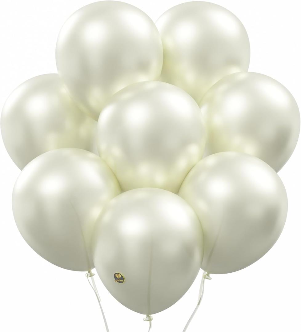 AFTERLOON Biodegradable Balloons Pearlized White 12 Inch Pearl Color 100 Pack, Pearlescent Thickened Extra Strong Latex Helium Float, for Baby Shower Gender Reveal Wedding Birthday Party Decorations,