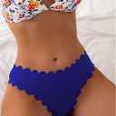 Women's Bikini Bottoms Sexy Scallop Cheeky Solid Swimsuit Bottom (Blue, S)