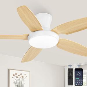 Fanbulous Ceiling Fans with Lights, 42 inch Low Profile Flush Mount Ceiling Fan with Remote/APP Control,Black Modern Ceiling Fan with LED Light for Bedroom Indoor Outdoor-LED Dimmable, 3CCT, 6 Speeds