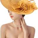 dressfan Church Fascinator Derby Hats for Women,20s 50s Linen Vintage Derby Hat for Church/Wedding/Cocktail/Tea Party