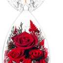Valentines Day Roses Gifts for Women,Preserved Real Flowers Roses in Glass Angel Figurines,Valentines Day Gifts for Women Mom Wife Girlfriend./Red