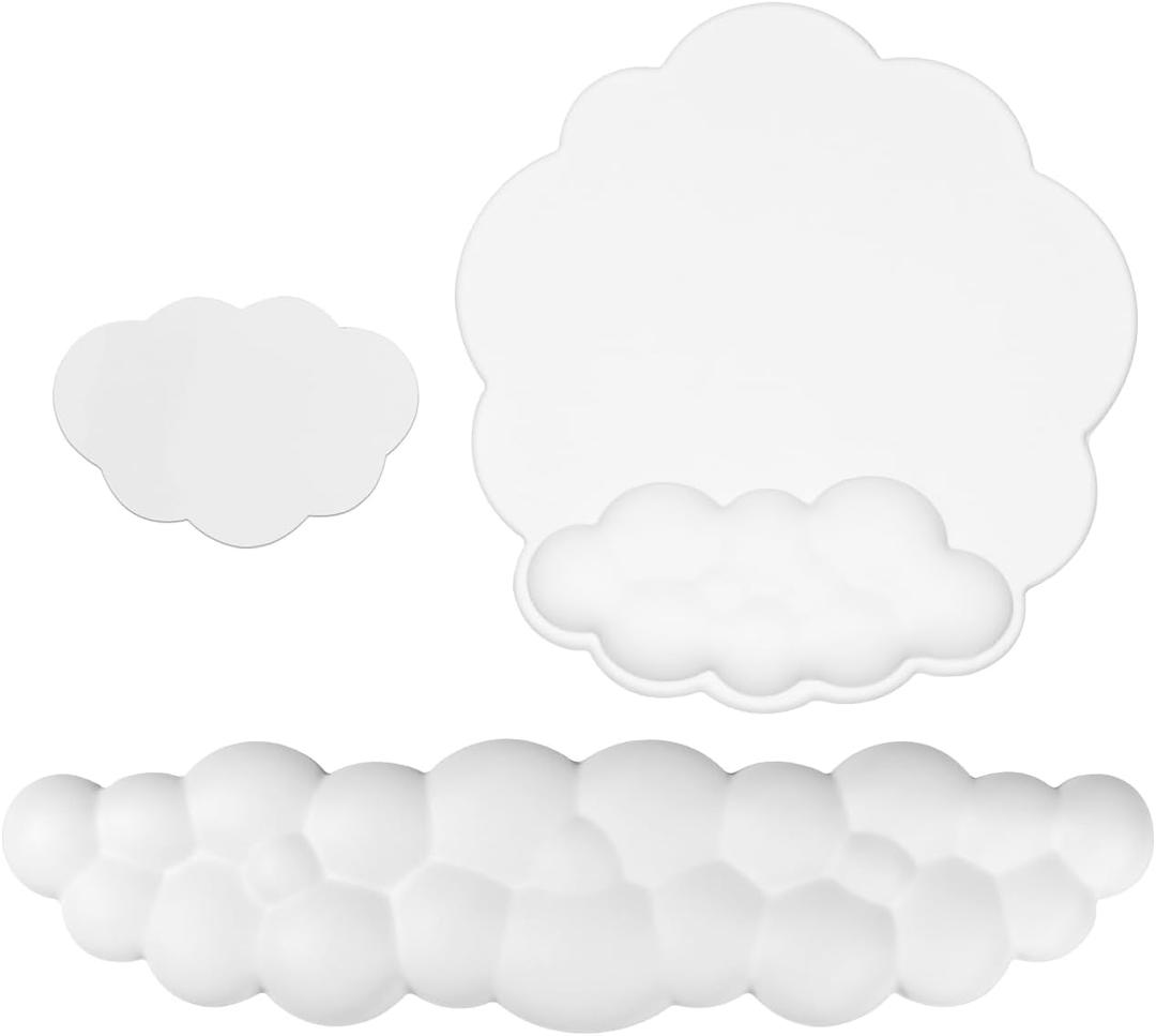 JIKIOU Cloud Mouse Pads, Exquisite Leather Mouse Pads Wrist Support, Comfortable Memory Foam Wrist Rest for Computer Laptop Mac Gaming Office and Pain Relief White