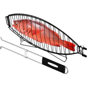 RTT's Premium Stainless Steel Large Fish Basket for Grilling - Folding Grill Basket With Detachable Handle - Perfect for Cooking Whole Fish