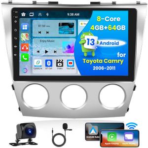 8Core 4+64 Car Stereo for Toyota Camry 2006-2011, Android Upgrade Stereo Wireless Apple Carplay Android Auto, 10.1 inch IPS 1280 * 720 Touch Screen Radio Bluetooth DSP 5G WiFi+Free AHD Backup Cam