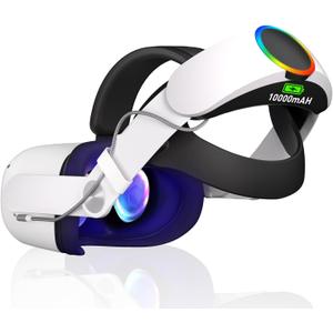 RGB Head Strap with Battery for Meta/Oculus, 10000mAh Battery Pack for Extended 8H of Playtime, Fast Charging VR Power (Meta/Oculus 2, MacPC)