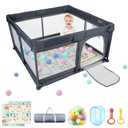 Baby Playpen 50" x 50", Baby Play Pen with Mat Portable Playpen for Babies and Toddlers for Indoor & Outdoor, Sturdy Safety Play Yard with Soft Breathable Mesh, Anti-Fall - DK. Grey (50"x50"+Mat)