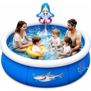 8FT Giant Inflatable Shark Sprinkler Pool for Kids & Adults - Summer Backyard Garden Water Play Center with Sprinkler, Reusable Wading Pool for Family Outdoor Fun