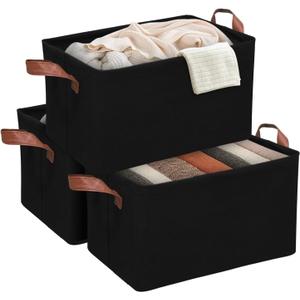 3 Pack (8Gallon x 3) Collapsible Fabric Laundry Basket - Foldable Clothes Hampers for Laundry Dorm Bedroom Closet - Pop Up Black Storage Bins/Baskets/Containers/Organizers (Black)