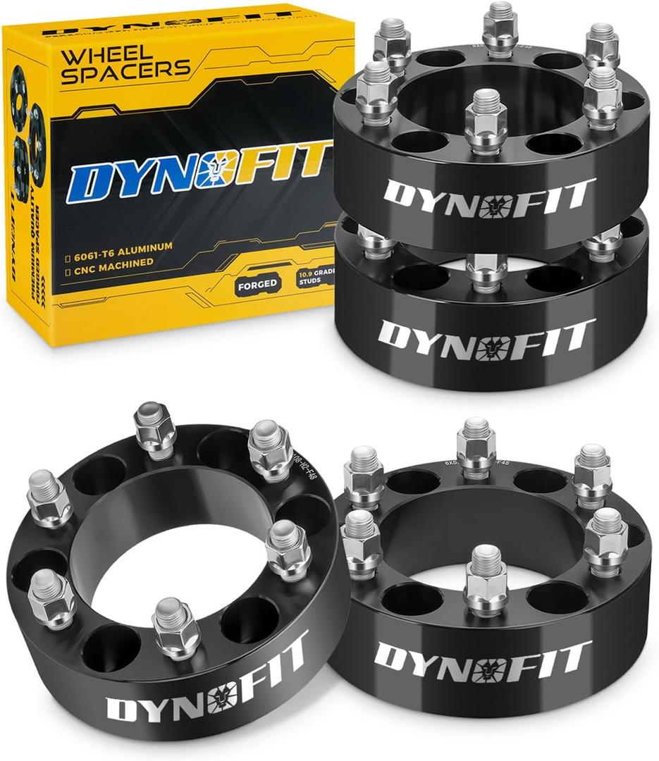 dynofit 6x5.5 to 6x5.5 Forged 2inch Wheel Spacers Adapters for 1999-2025 Silverado 1500 Sierra 1500 Yukon 2019-2025 Ram 1500 | Set of 4 Compatible with Chevrolet GMC Cadillac Ram 6x139.7 M14x1.5 Studs
