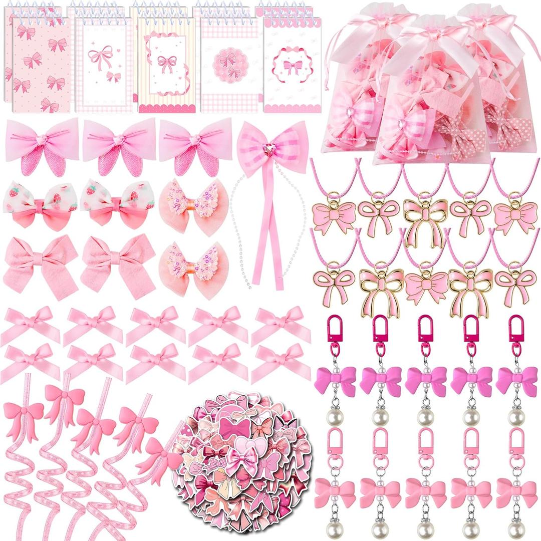DMIGHT Pink Bow Party Favors, Pink Coquette Bow Gift Bags for Bow Coquette Party Decorations Supplies