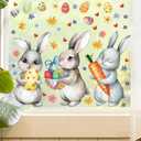 3 Sheets Large Easter Window Clings, Cute Bunny Window Stickers for Glass Windows, Cute Easter Egg Flower Carrot Self-Adhesive Decals, Double Sided Reusable Window Decorations, Spring Party Decor