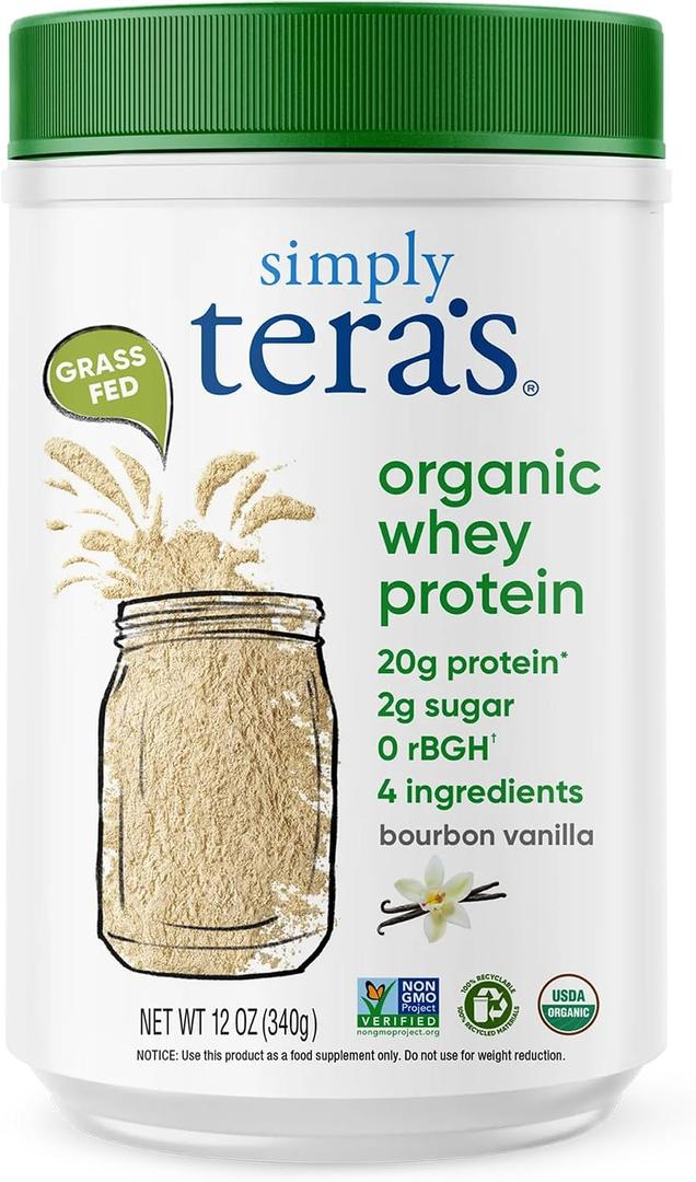 Simply tera's Organic Whey Protein Powder, Bourbon Vanilla - 12 Oz (EXP 06/03/28)