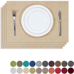 Kevin Textile Burlap Linen Placemats Set of 4 Heat Resistant Dining Table Place Mats Washable Kitchen Table Mats, 13 x19 inches, Cream Beige