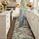 Color&Geometry Floral Kitchen Mat 24"x87", Anti Fatigue Kitchen Mats for Floor, Kitchen Rugs Non Slip, Waterproof & Oil Proof Padded Runner for Standing Desk Office, Sink - Floral Beige, 87"l X 24"w X 0.4"th