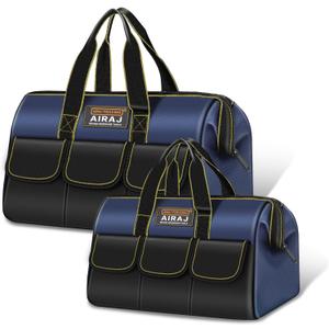 Tool Bag 2-Pack Set | AIRAJ 18" & 14" Portable Tool Storage Bag | Wide Mouth Tool Bags for Men and Women | Small Tool Tote | Tool Organizer for Home Repairs,Garage Storage,Professional Work | Tool Box