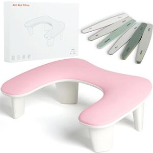 Two Hands Arm Rest for Nails Tech U-Shape Nail Hand Pillow with 6Pcs Nail Files Professional Portable Nail Stand Hand Rest Leather Manicure Rest Stand Salon Manicurist Essentials (Pink)