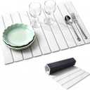 Stone Dish Drying Mat for Kitchen Counter, 24''16'' Quick Dry Stone Dish Matt Collapsible Water Absorbing Diatomaceous Earth Drying Organizer Mat for Dishes Bottles Cups, Any Countertop(White Marble)
