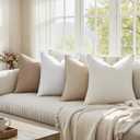 Pack of 4,Decorative Linen Soild Throw Pillow Covers Soft Accent Cushion Case Boho Farmhouse Neutral Pillowcase for Couch Sofa Bedroom Living Room Home Decor 12 x 20 Inch Brown