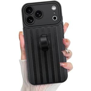 KANGHAR Compatible with iPhone 17 Pro Max Case 2025, Silicone Stripes Cute Pattern, Wristband Kickstand Camera Protection Soft Slim Cover for Girls Women -Black