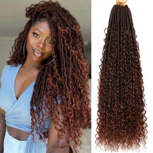 Soft Boho Locs Crochet Hair for Black Women-30 Inch 8 Packs Goddess Faux Locs Crochet Human Hair Feeling Pre Looped with Curly Ends(T30, 30 Inch(Pack of 8))