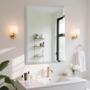 22x30 Inch Frameless Wall Mirror with 1" Beveled Edge, Frameless Rectangle Mirror for Bathroom, Vanity, Living Room