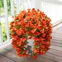 2 x Bougainvillea Artificial Flowers Plants for Outdoors Outside Fall Autumn Decor, 2 pcs Faux Silk Long Trailing Vines UV Resistant Look Real Orange Fake Flowers for Front Door Porch Planter Urn Patio