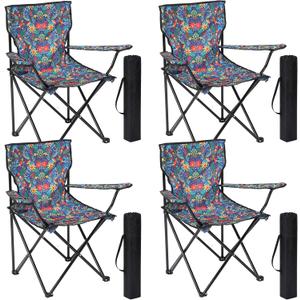 4 Pcs Floral Folding Chairs for Outside, Camping Chairs Set, Portable Lawn Chair with Armrests & Carry Bags, Outdoor Travel Lightweight Folding Chair for Picnic & Beach(Floral Jungle), 19.7 x 19.7 x 31.5 inches