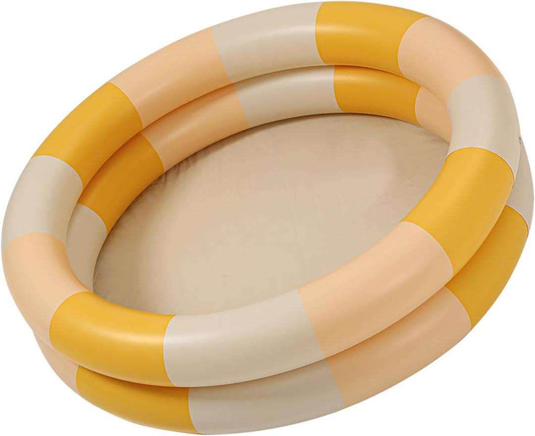 Inflatable Baby Retro Swimming Pool Family Cute Style Thickened Water Pool for Kids Indoor Outdoor Play (Yellow Stripe)