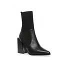 Lvemas Womens Chunky Stacked Heel Ankle Boots Pointed Toe Booties Slip On Ribbed Knit Sock Boot, Black, 9