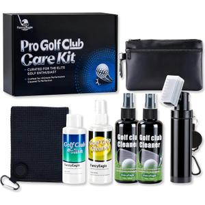 Golf Club Cleaning Kit with Club Cleaner, Grip Cleaner, Polish, Brush, Magnetic Golf Towel & Leather Bag | Restores Clubs, Removes Rust & Scratches, Renews Grip Tackiness, Premium Gifts for Golfers