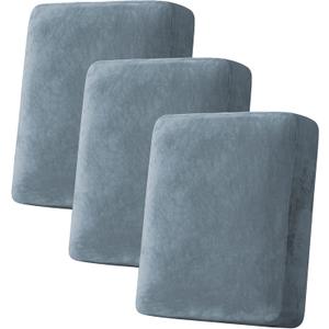 H.VERSAILTEX Velvet Stretch Couch Cushion Cover Plush Cushion Slipcover for Sofa Cushion Furniture Protector Seat Cushion Sofa Cover (3 Piece Sofa Cushion Covers, Stone Blue)