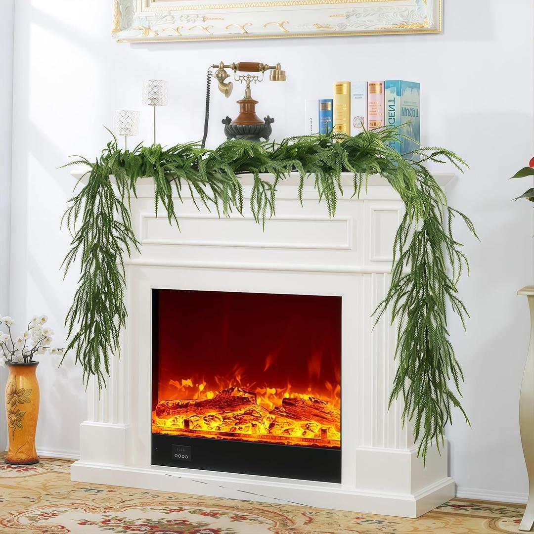 9FT Artificial Christmas Norfolk Pine Garlands,Real Touch Thickness Realistic Green Greenery Evergreen Cedar Garland,Winter Garland for Mantel, Fireplace,Stair Holiday Party Indoor Outdoor Decorations