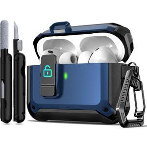 R-fun for AirPods Pro 3 Case (2025) Cover with Cleaning Kit, Military-Grade Heavy-Duty Drop-Resistant with Auto Pop-Up Lid for AirPods Pro 3rd Generation 2025 USB-C Charging Case, Blue