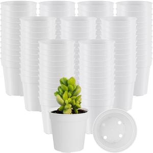 Yaomiao 200 Pcs 2 Inch White Mini Plastic Plant Pot Nursery Seedling Pots Seed Starter with Drainage Holes for Indoor Outdoor Garden Succulent Plants Cuttings Transplanting