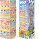Bluey 8th Wonder Stackable Tumbling Tower Game, Robust Wooden Stacking Game with 54 Illustrated Colored Blocks, Fun Balancing Toy for Kids Ages 3+