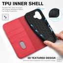 TUCCH Case Wallet for iPhone 17 (6.3") 2025, RFID Blocking, 3 Card Holders, Kickstand, PU Leather, Protective Flip Folio Cover, TPU Shockproof Interior Shell, Bright Red
