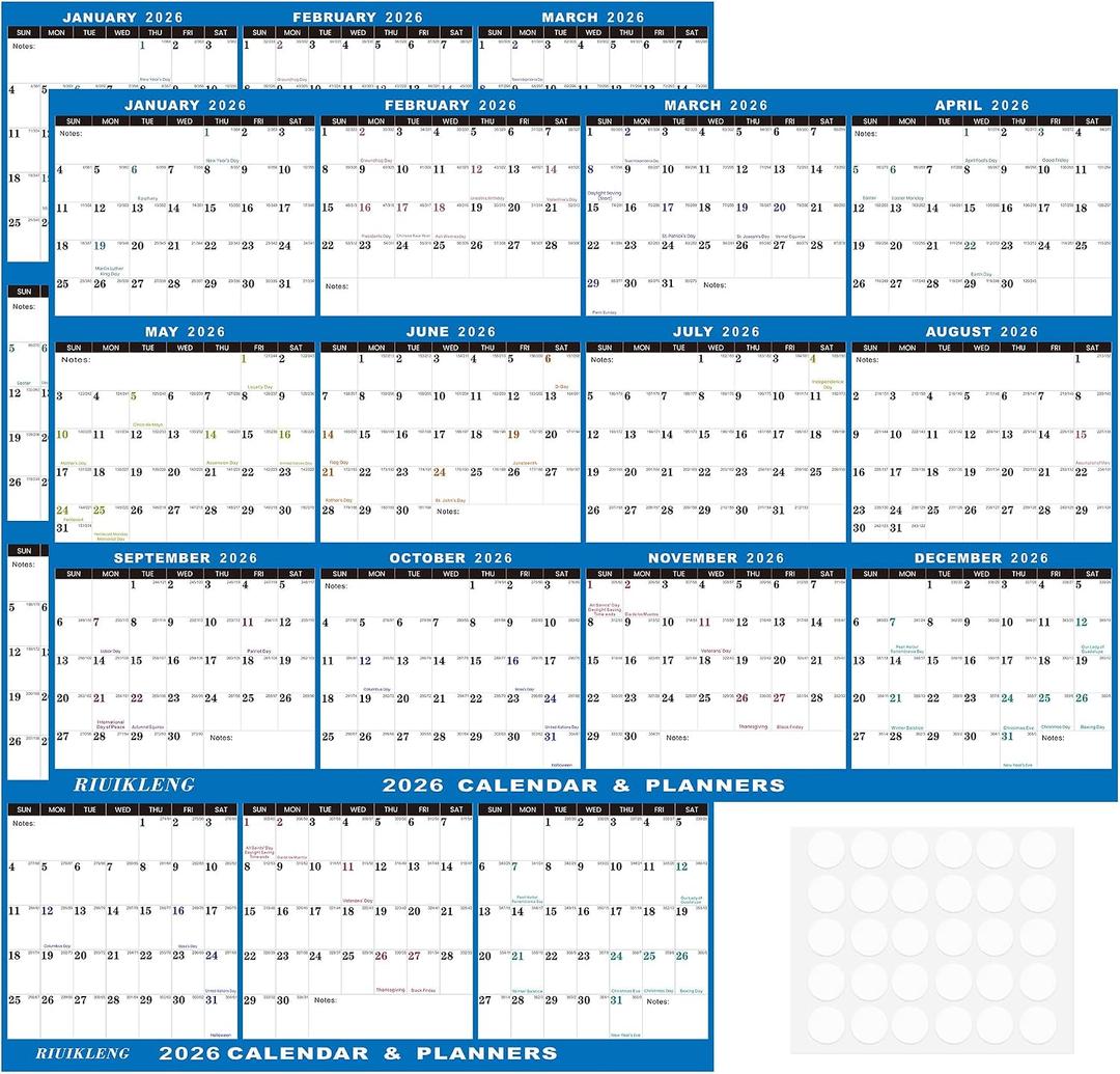 32" x 48" 2026 Wall Calendar Folded Wet & Dry Erase 12 Month Annual Yearly Wall Planner Vertical-Horizontal,Reversible