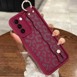 MOWIME Compatible with Samsung Galaxy S21 Case with Wrist Strap, Cheetah Print Shockproof Soft TPU Protective for Women Girls, Slim Anti Scratch Case for Galaxy S21 6.2 Inch, Wine Red