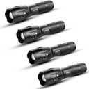 LED Emergency Handheld Flashlight, 4 Pack, Adjustable Focus, Water Resistant with 5 Modes, Best Tactical Torch for Hurricane, Camping, Dog Walking