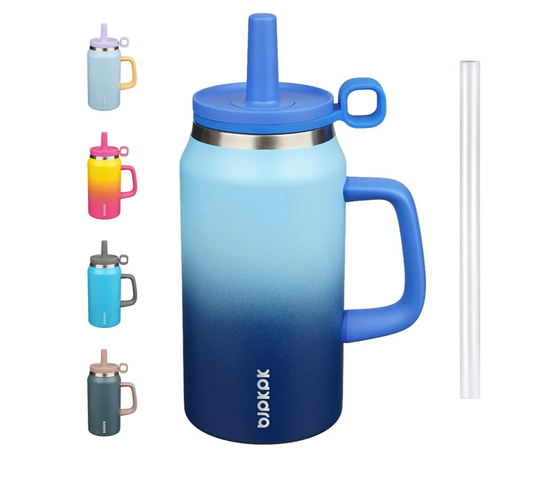 BJPKPK 50oz Insulated Tumbler with Handle Stainless Steel Travel Coffee Mug with Lid Reusable Large Water Bottle with Straw,Sky
